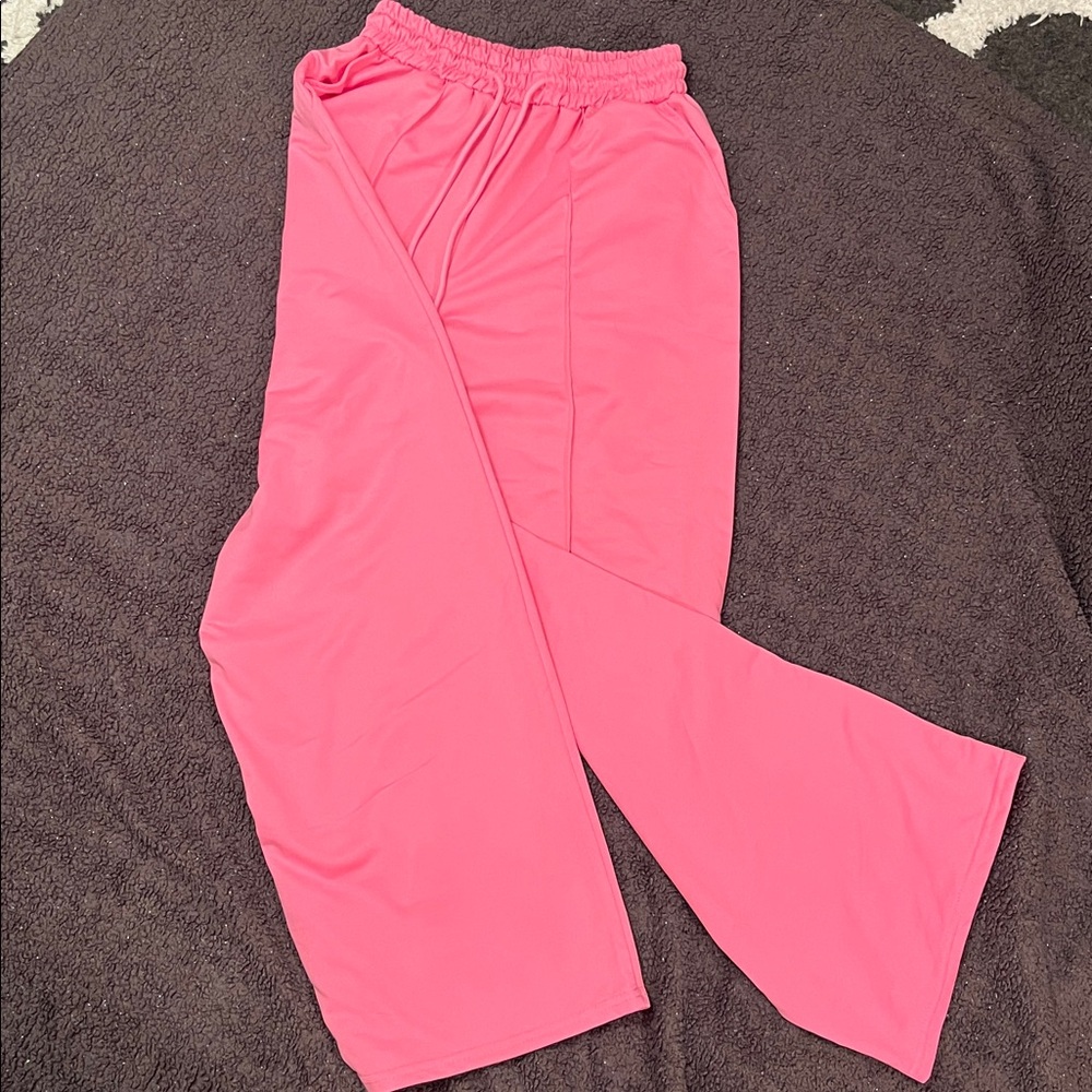 Bright Pink loose fit elastic waist side pockets  rayon blend pants